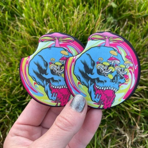 Mushroom Skull Coaster Set | Skull Car Accessories | Car Decor - Picture 3 of 10